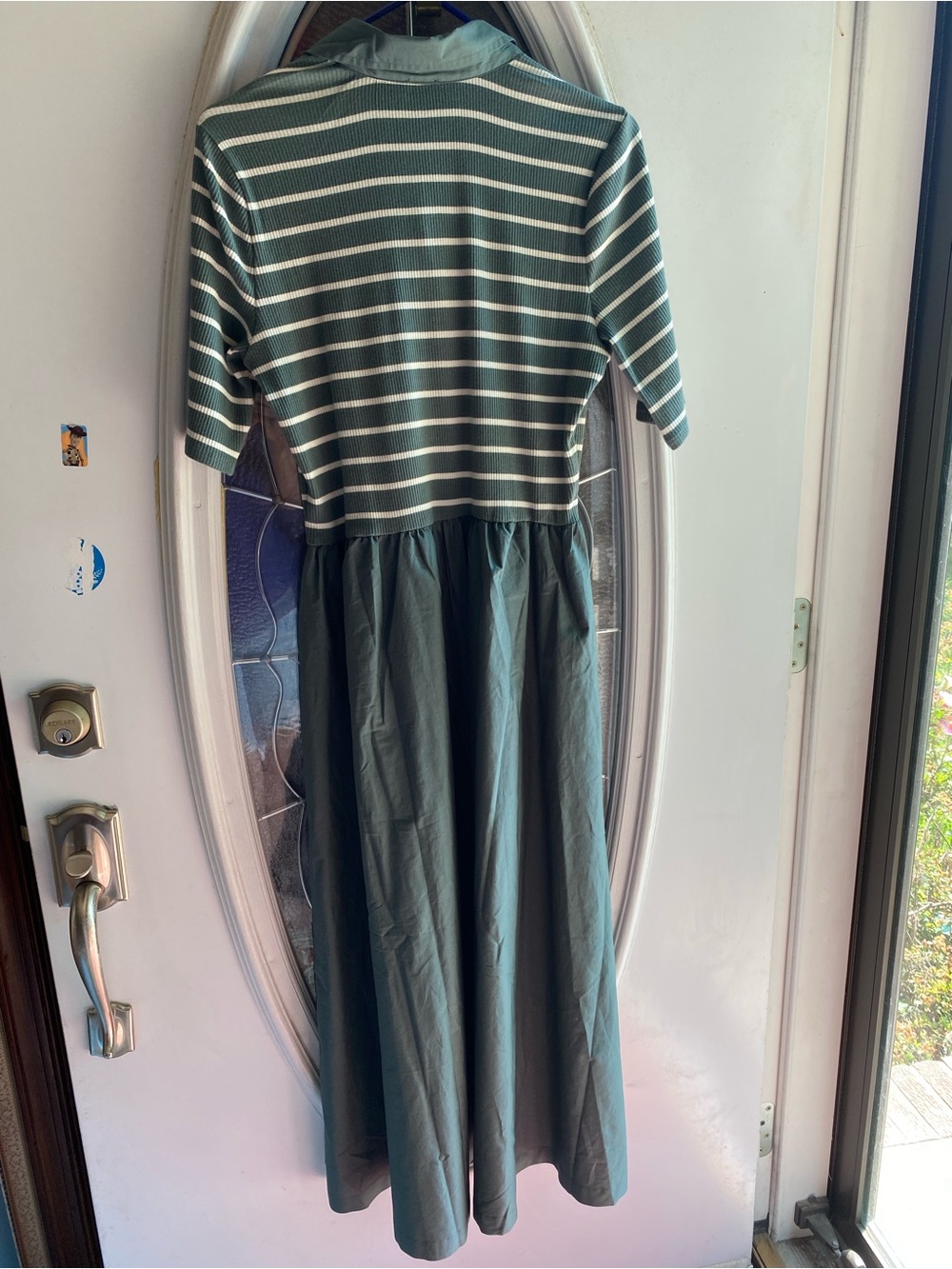 🆕 J.Crew Factory Collard Stripe Dress Sage & Ivory Size L - Picture 6 of 7